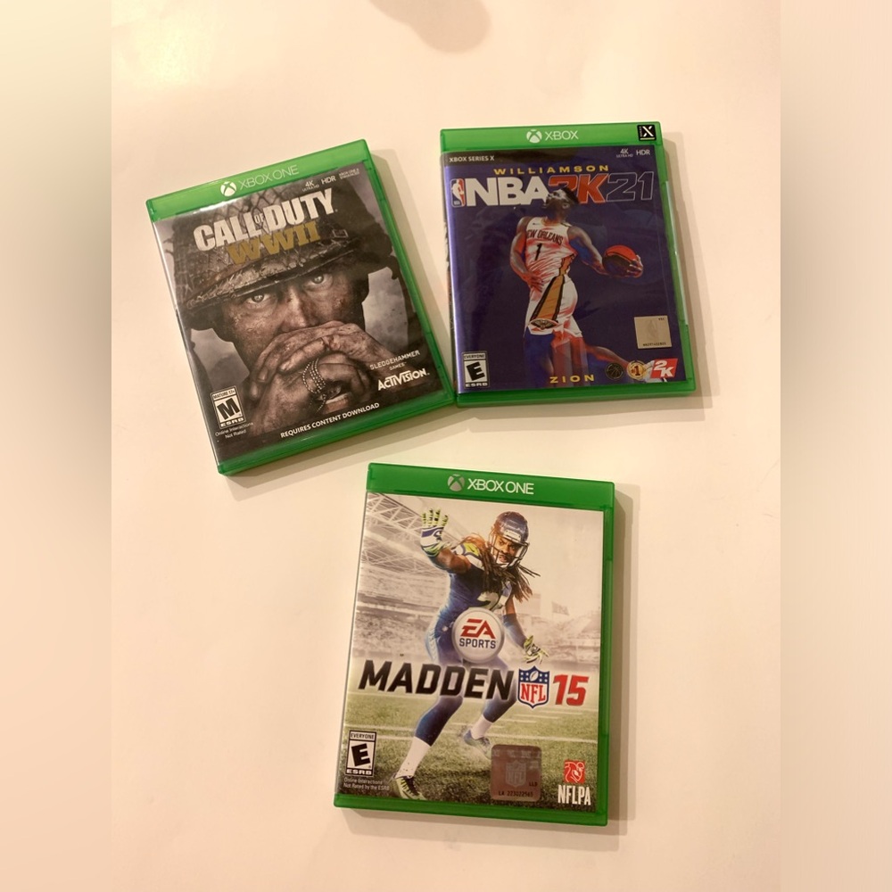 One Game Bundle - Call of Duty WWII, NBA 2K21, Madden NFL 15 - Green Cases
